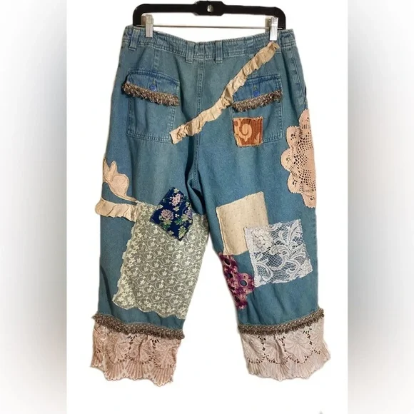 Upcycled Patchwork Bloomers One Size S-L Reworked Boho Hippie Frayed OOAK Unique - Picture 4 of 16
